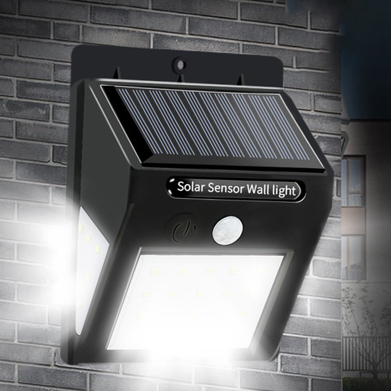 Soldrevet, vanntett, rektangulær LED-vegglampe med bevegelsessensor, laget av ABS, for terrassen