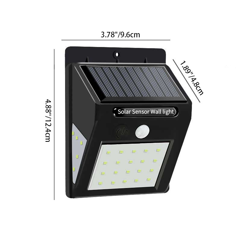 Soldrevet, vanntett, rektangulær LED-vegglampe med bevegelsessensor, laget av ABS, for terrassen