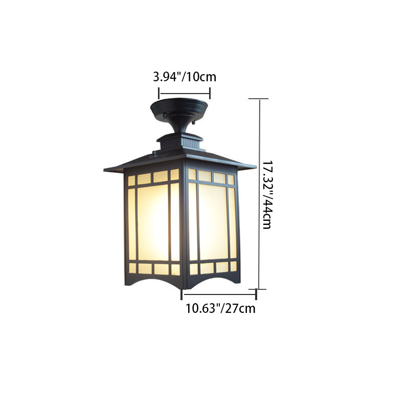 Tradisjonell kinesisk vanntett jern aluminiums glass sylinder pergola 1-lykt semi-flush montering taklampe utendørs lys for utendørs terrasse | Skanto