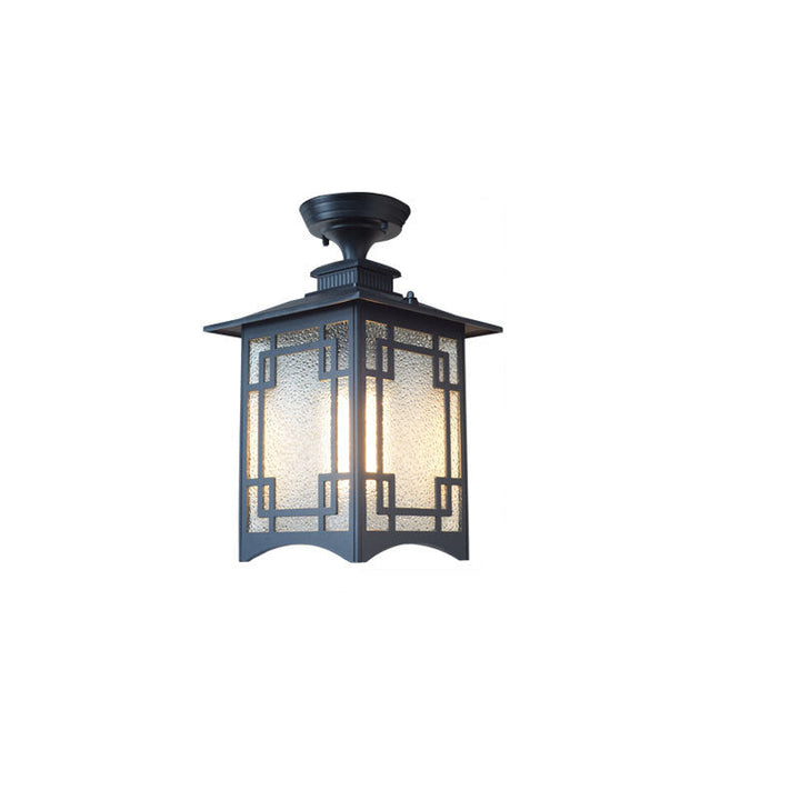 Tradisjonell kinesisk vanntett jern aluminiums glass sylinder pergola 1-lykt semi-flush montering taklampe utendørs lys for utendørs terrasse | Skanto