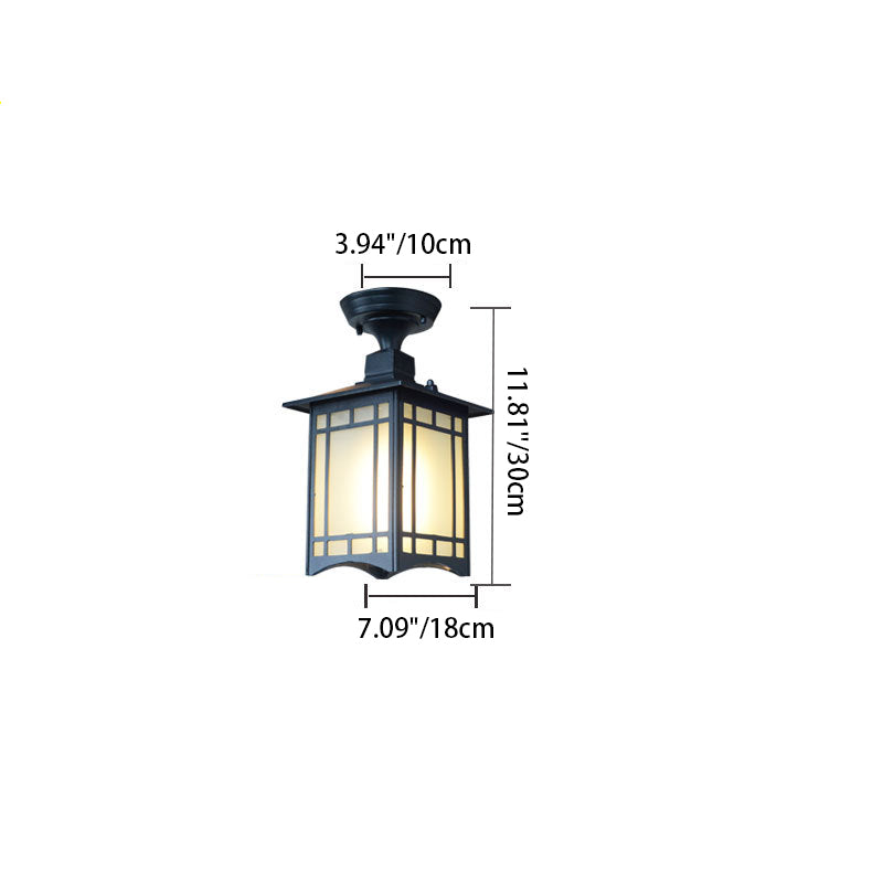Tradisjonell kinesisk vanntett jern aluminiums glass sylinder pergola 1-lykt semi-flush montering taklampe utendørs lys for utendørs terrasse | Skanto