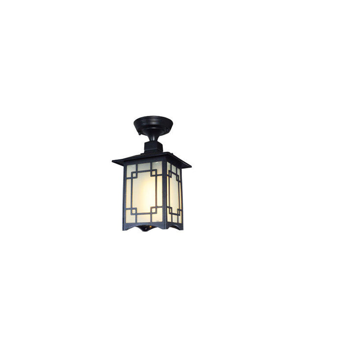 Tradisjonell kinesisk vanntett jern aluminiums glass sylinder pergola 1-lykt semi-flush montering taklampe utendørs lys for utendørs terrasse | Skanto