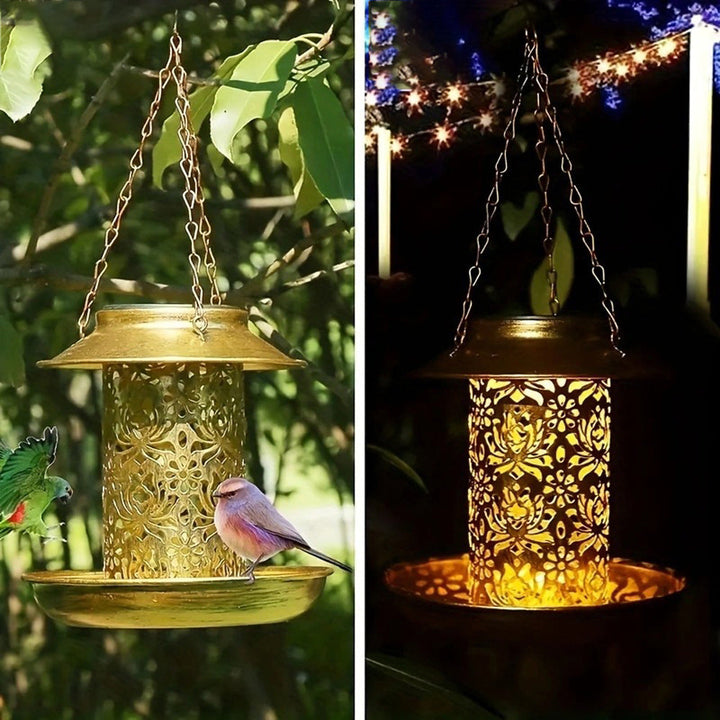 Moderne Retro Solar Vanntett Jern Fuglemater Hengende Uhullet Lantern LED Utendørs Lys Landskapsbelysning For Hage | Skanto
