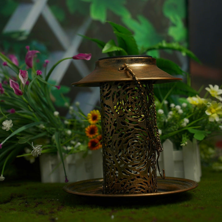 Moderne Retro Solar Vanntett Jern Fuglemater Hengende Uhullet Lantern LED Utendørs Lys Landskapsbelysning For Hage | Skanto