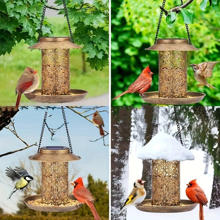 Moderne Retro Solar Vanntett Jern Fuglemater Hengende Uhullet Lantern LED Utendørs Lys Landskapsbelysning For Hage | Skanto