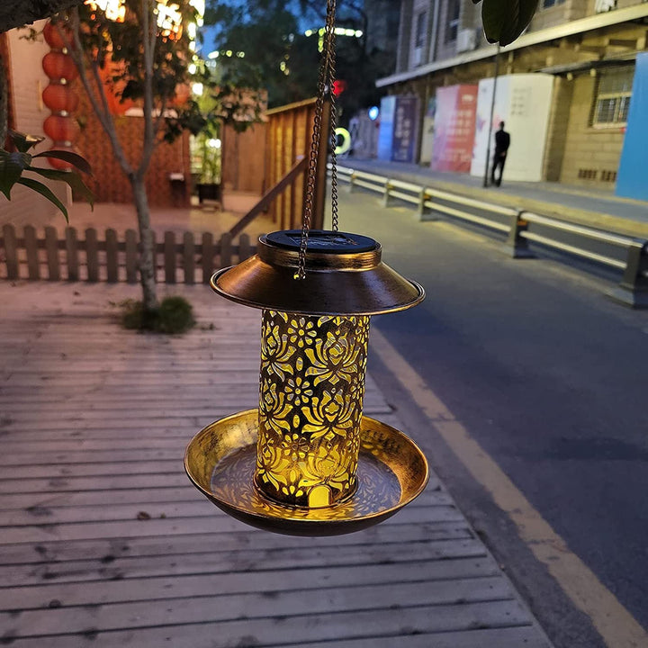 Moderne Retro Solar Vanntett Jern Fuglemater Hengende Uhullet Lantern LED Utendørs Lys Landskapsbelysning For Hage | Skanto
