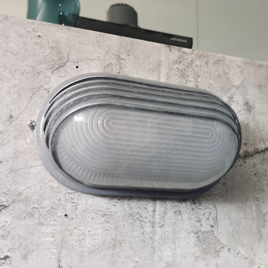 Moderne Industriell Vanntett Aluminiums Glass Frosted Oval Stripet 1-Lys Vegglampe For Utendørs Terrasse | Skanto