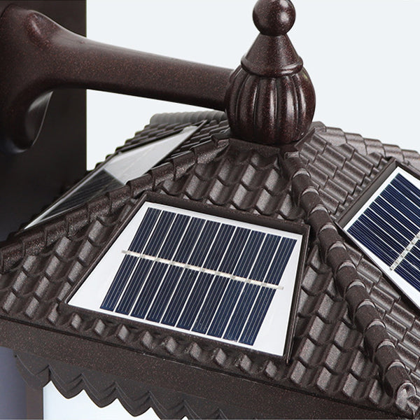 Tradisjonell kinesisk solenergi vanntett ABS aluminium glass rektangulær lykke velstand mønster LED vegglampe for utendørs terrasse | Skanto