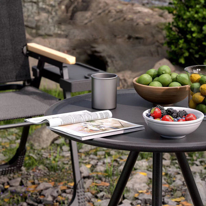 Moderne minimalistisk rund akrylonitril-butadienstyren plast karbonstål høydejusterbar sammenleggbar endebord 1-lag for utendørs terrasse | Skanto