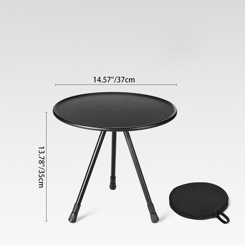Rundt, sammenleggbart utendørs salongbord laget av aluminiumslegering og ABS med hylle og lampeholder for utendørs bruk.