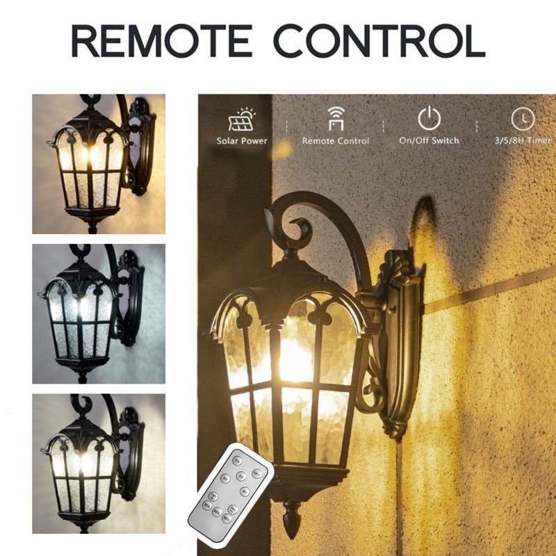 Skanto | Sollys Vanntett Utendørs Vegglampe | Vintage Design med Fjernkontroll for Veranda, Patio & Hagebruk