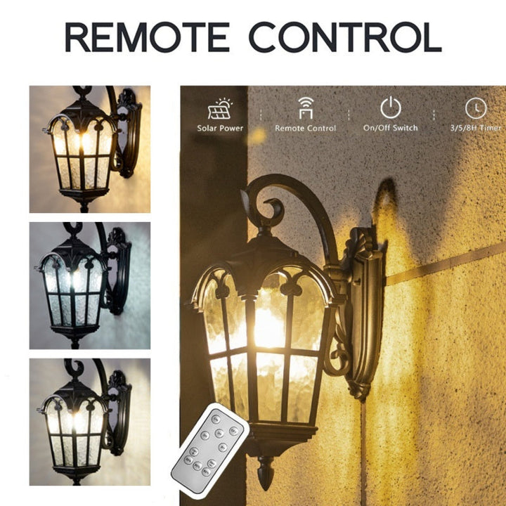 Skanto | Sollys Vanntett Utendørs Vegglampe | Vintage Design med Fjernkontroll for Veranda, Patio & Hagebruk