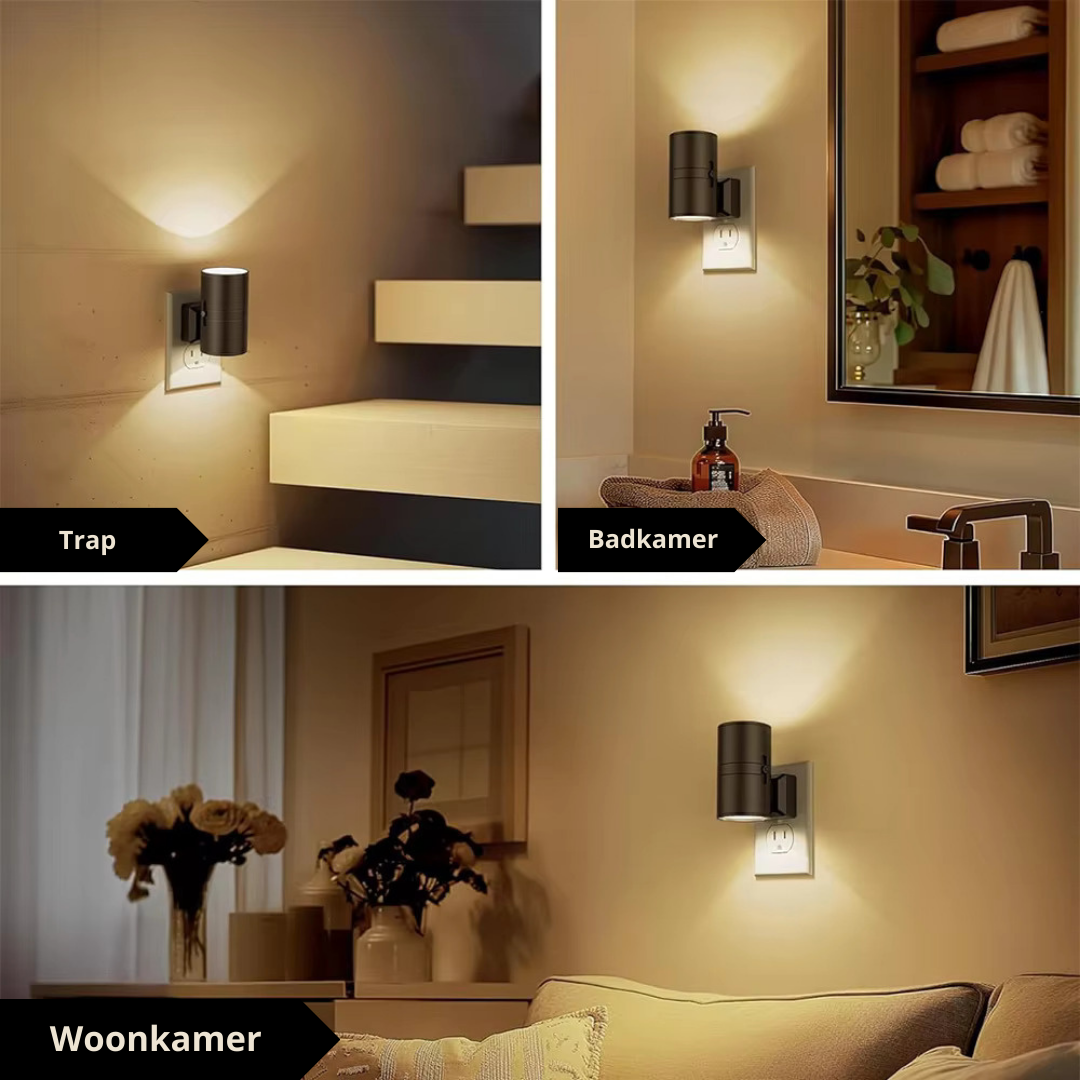 Skanto | Luksus Plug-In Ambient Nattlys – Dimbar LED Vegglampe med Sensor (3000K Varm Glød)