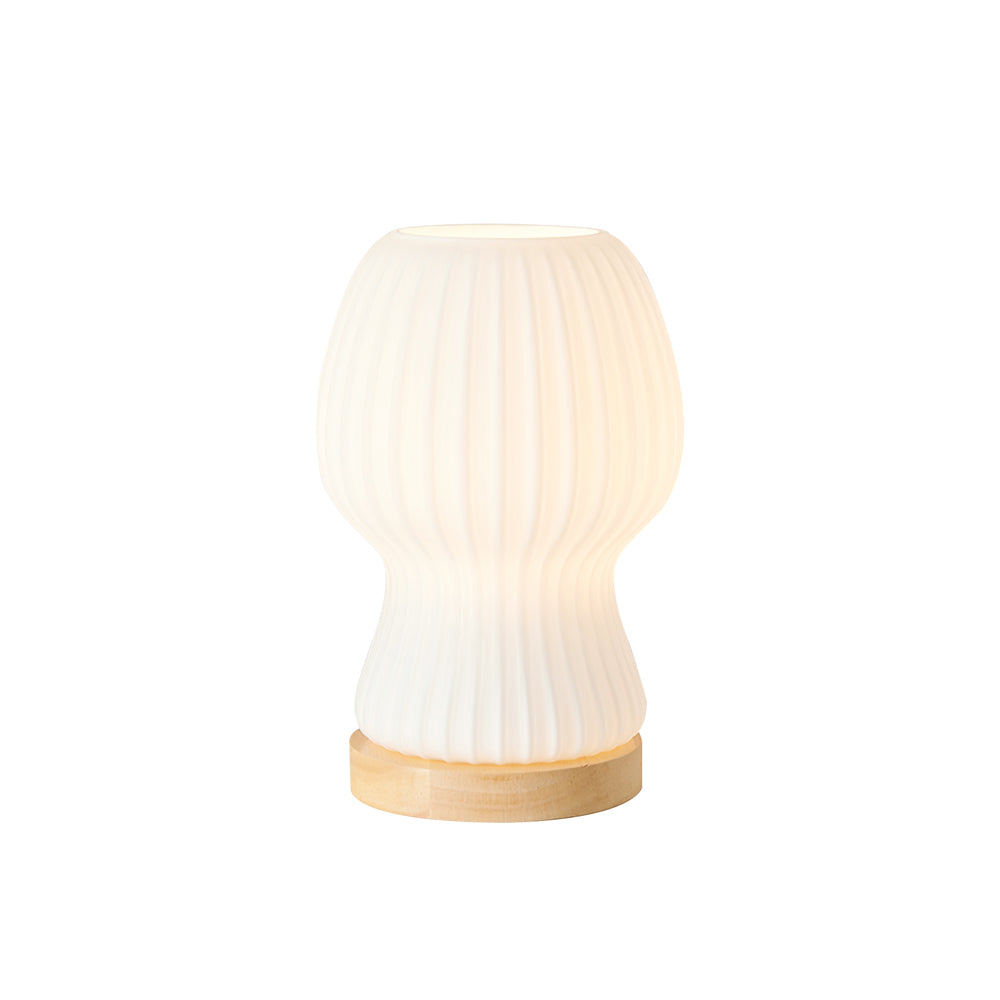 Skanto | GlowBeam – Bøyd Glass Bordlampe med Treakcent