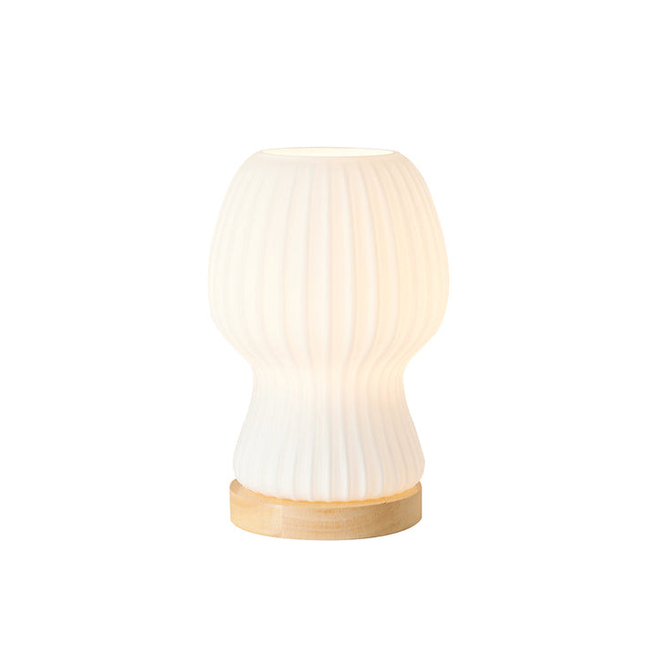 Skanto | GlowBeam – Bøyd Glass Bordlampe med Treakcent