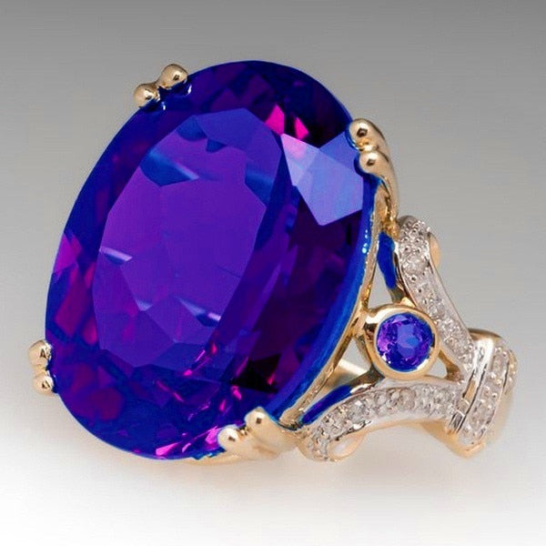 Skanto | Fashionable Luksuriøs Fargerik Kubisk Zirkonia Ring Oval Steinfinger Ring For Kvinner
