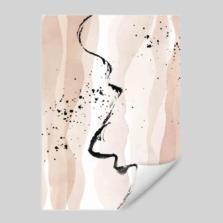 Abstrakt landskap i beige og svart nr. 3 kunsttrykk