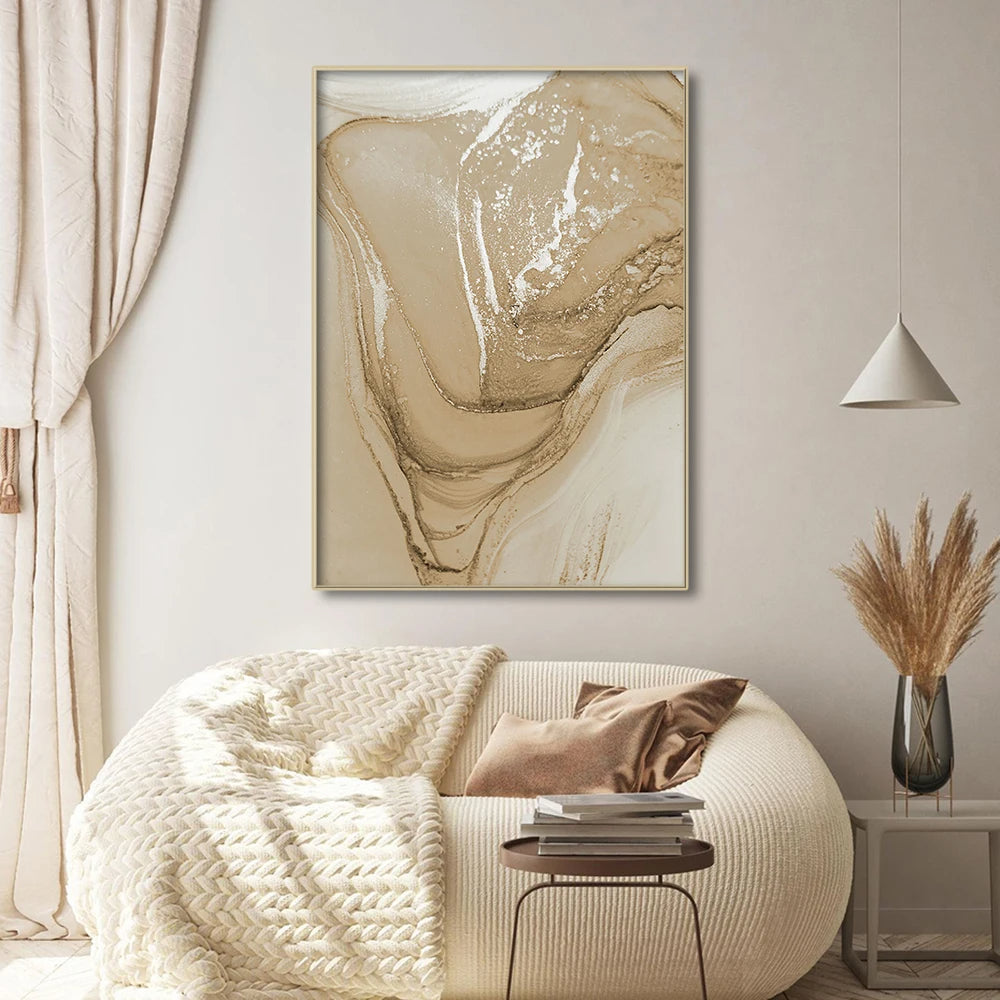 Sett av 3 stykker Beige Chic Flytende marmor Veggkunst Fin Kunst Lærredstrykk Bilder For Nøytrale Fargede Stuer Soverom Kunst Moderne Hjeminteriørdekorasjon | Skanto