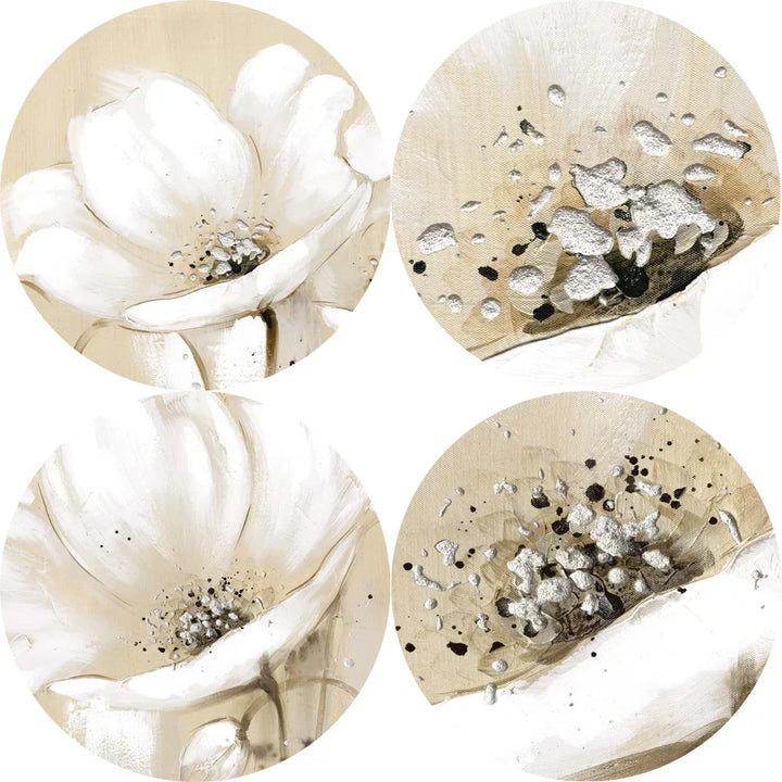 Beige Hvit Blomster Veggkunst Fine Art Lerretstrykk Moderne Botaniske Kvadratiske Format Frodige Bilder For Stue Soverom Dekor | Skanto