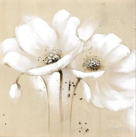 Beige Hvit Blomster Veggkunst Fine Art Lerretstrykk Moderne Botaniske Kvadratiske Format Frodige Bilder For Stue Soverom Dekor | Skanto