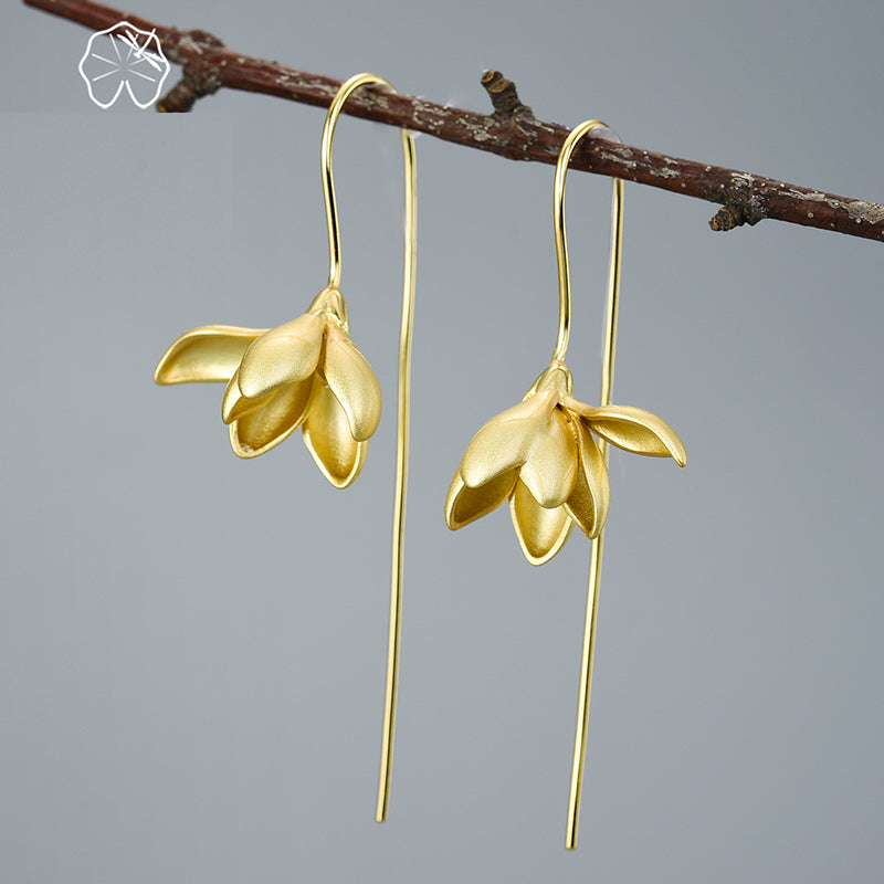 Skanto | 18K Gull Elegant Magnolia Blomst Dangle Øredobber