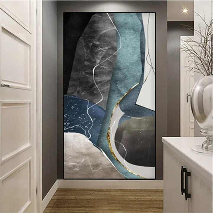 Store Størrelser Grå Blå Grønn Nordisk Geomorfisk Abstrakt Veggkunst Fine Art Lærred Trykk Bilder For Moderne Leilighet Stue Foyer Kunst Dekor | Skanto