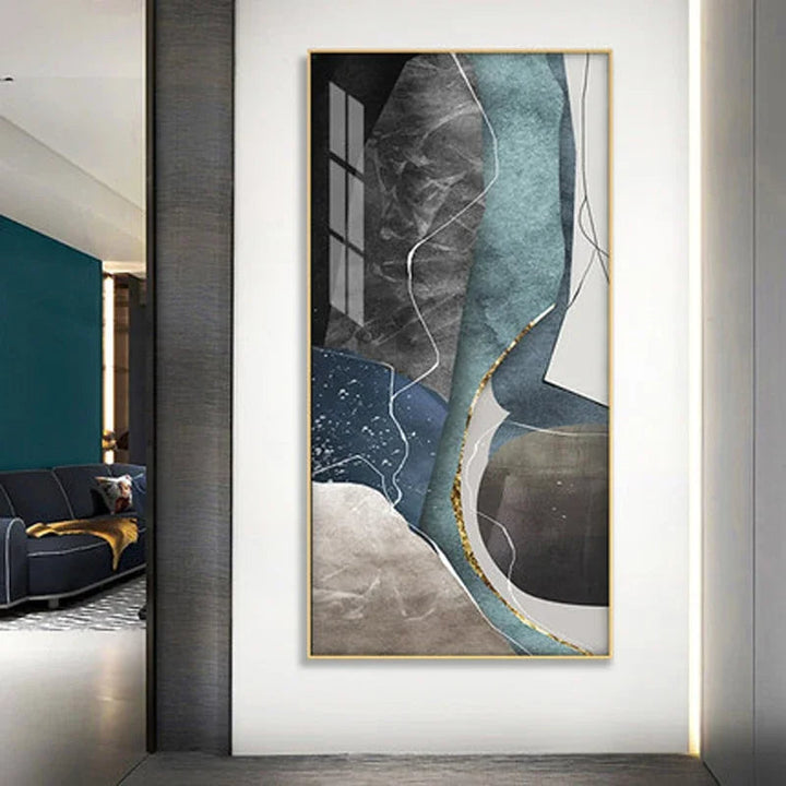 Store Størrelser Grå Blå Grønn Nordisk Geomorfisk Abstrakt Veggkunst Fine Art Lærred Trykk Bilder For Moderne Leilighet Stue Foyer Kunst Dekor | Skanto