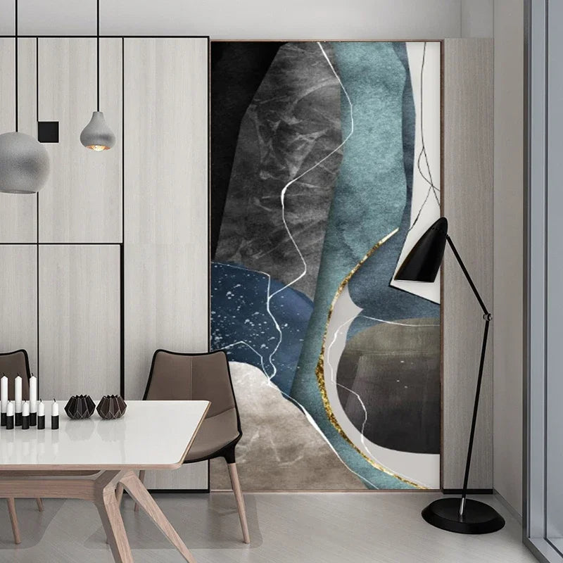 Store Størrelser Grå Blå Grønn Nordisk Geomorfisk Abstrakt Veggkunst Fine Art Lærred Trykk Bilder For Moderne Leilighet Stue Foyer Kunst Dekor | Skanto