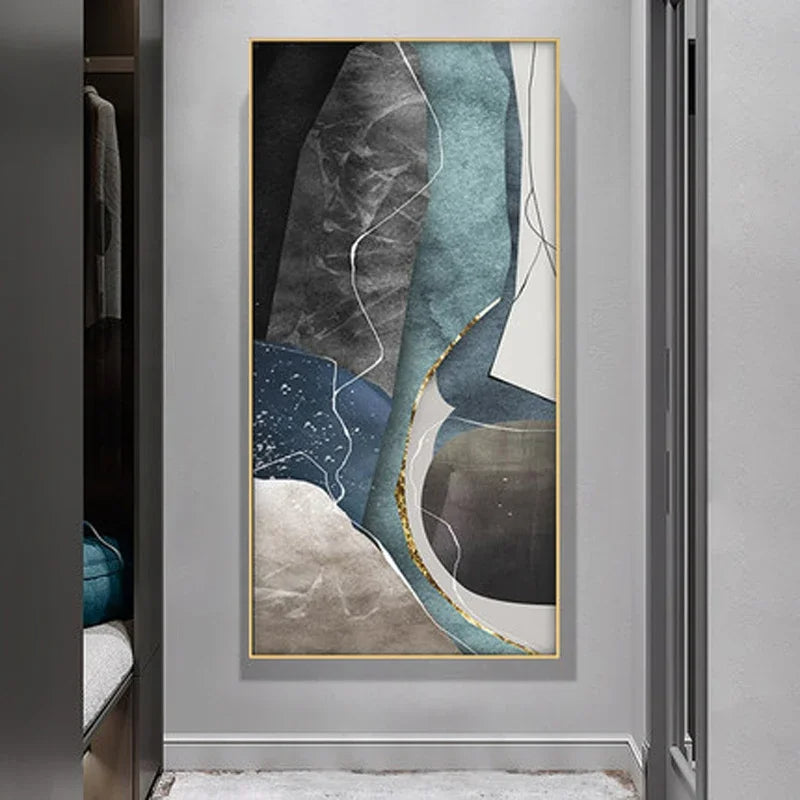 Store Størrelser Grå Blå Grønn Nordisk Geomorfisk Abstrakt Veggkunst Fine Art Lærred Trykk Bilder For Moderne Leilighet Stue Foyer Kunst Dekor | Skanto