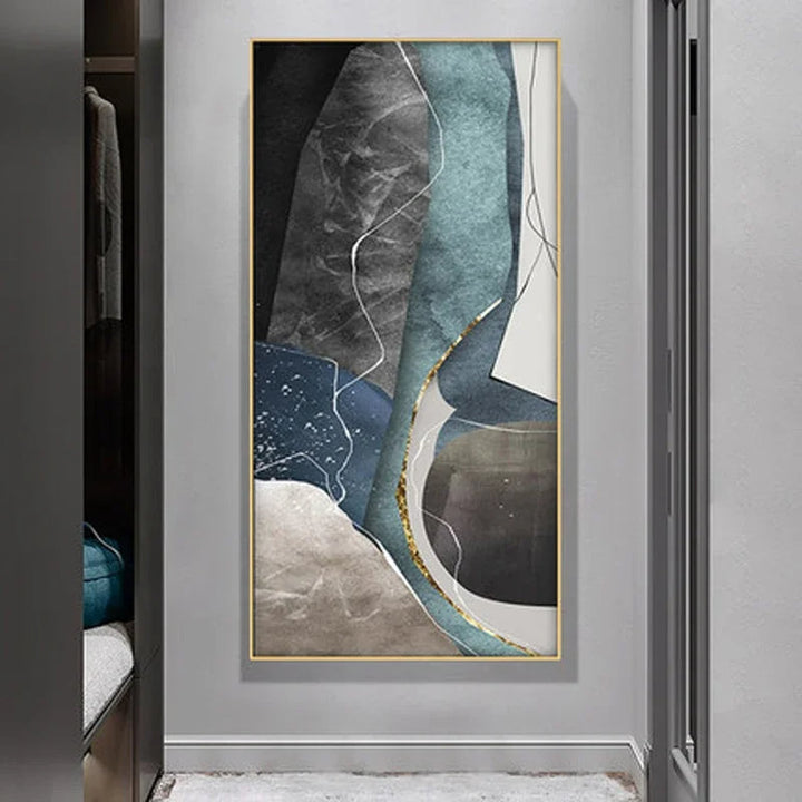 Store Størrelser Grå Blå Grønn Nordisk Geomorfisk Abstrakt Veggkunst Fine Art Lærred Trykk Bilder For Moderne Leilighet Stue Foyer Kunst Dekor | Skanto