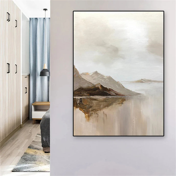 Store Størrelser Fjellvann Landskap Veggkunst Kvalitetslerret Utskrifter Brun Beige Grå Nøytral Farge Teksturert Abstrakt Bilde For Stue Entré Foyer Kunst Dekor | Skanto