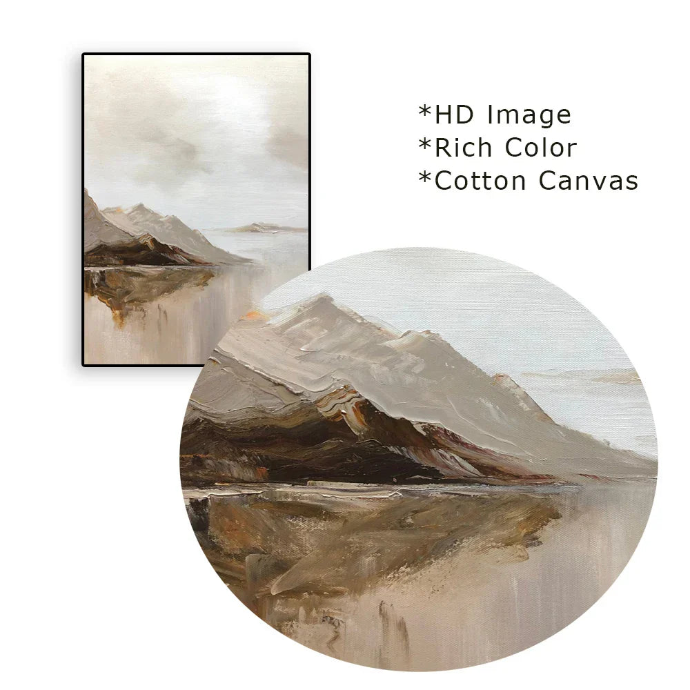 Store Størrelser Fjellvann Landskap Veggkunst Kvalitetslerret Utskrifter Brun Beige Grå Nøytral Farge Teksturert Abstrakt Bilde For Stue Entré Foyer Kunst Dekor | Skanto