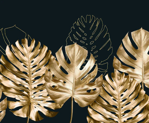 Store Størrelser Bredt Format Tropisk Botanisk Veggkunst Fine Kunstlerduktrykk Gyldne Monstera Palmblader Bilder For Over Sengen Kunst For Over Sofaen | Skanto