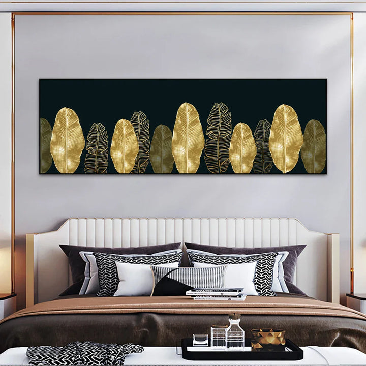 Store Størrelser Bredt Format Tropisk Botanisk Veggkunst Fine Kunstlerduktrykk Gyldne Monstera Palmblader Bilder For Over Sengen Kunst For Over Sofaen | Skanto