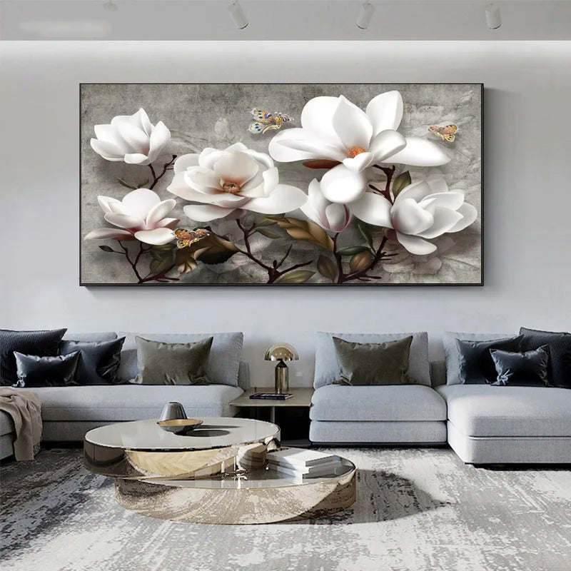 Stor Hvit Blomster Abstrakt Veggkunst Fine Art Lerretsutskrifter Moderne Botaniske Bilder For Stue Hotellrom Soverom Kunst Dekor | Skanto
