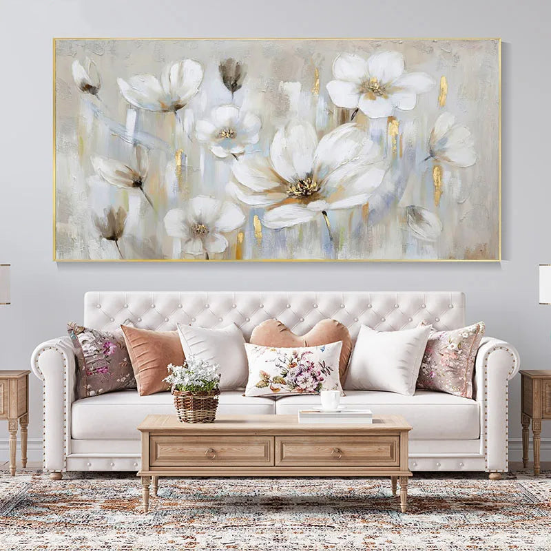 Stor Hvit Blomster Abstrakt Veggkunst Fine Art Lerretsutskrifter Moderne Botaniske Bilder For Stue Hotellrom Soverom Kunst Dekor | Skanto