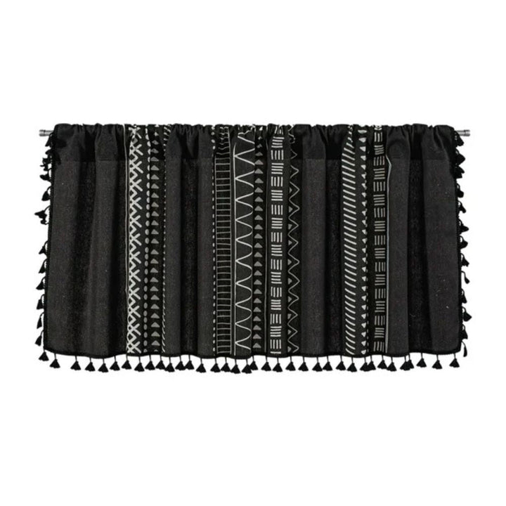 Skanto | Svart Geometrisk Tribal Frynse Kabinett Gardin