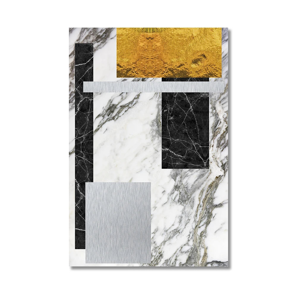 Svart Gylden Blokk Marmor Abstrakt Veggkunst Fin Kunst Lerretsutskrifter Moderne Geometriske Bilder For Stue Kontor Kunst Dekor | Skanto