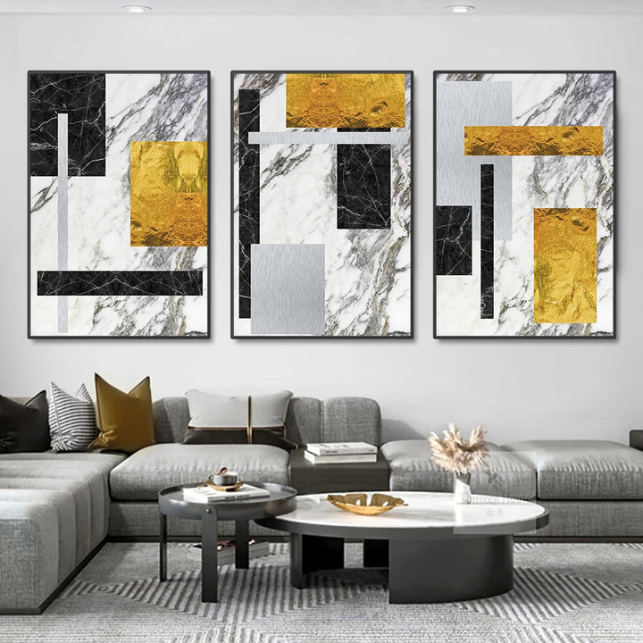 Svart Gylden Blokk Marmor Abstrakt Veggkunst Fin Kunst Lerretsutskrifter Moderne Geometriske Bilder For Stue Kontor Kunst Dekor | Skanto