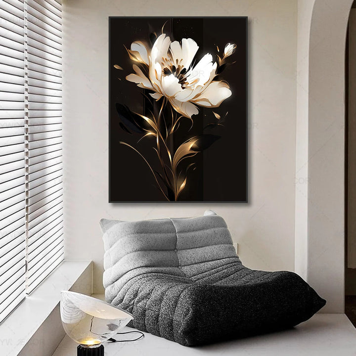 Svart gylden tropiske blader veggkunst fine kunst lerretsutskrifter moderne botaniske bilder for luksuriøs stue spisestue hjemmekontor dekor | Skanto