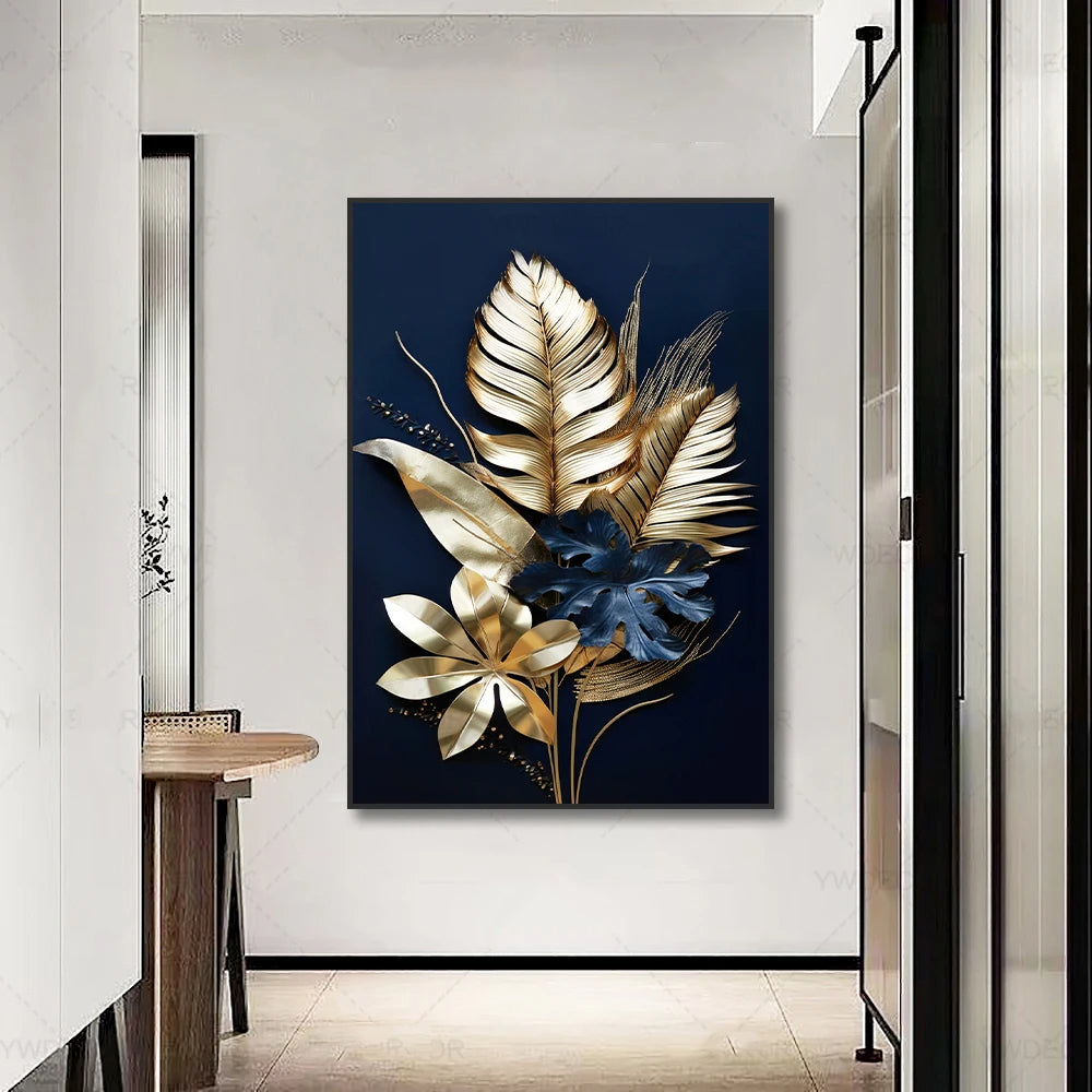 Svart gylden tropiske blader veggkunst fine kunst lerretsutskrifter moderne botaniske bilder for luksuriøs stue spisestue hjemmekontor dekor | Skanto