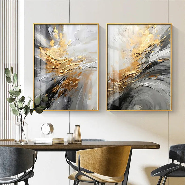 Svart Grå Gylden Storm Tykk Pensel Maling Lærret Utskrift Veggkunst Fin Kunst Giclee Utskrift Bilder For Luksus Stue Hotellrom Hjemmekontor Dekor | Skanto