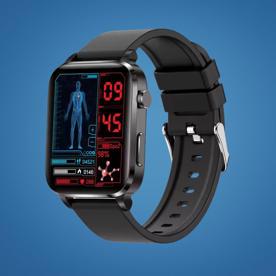 GlucoWell | Ikke-invasiv diabetes-smartklokke – blodsukkermonitor – HD-display – smertefri glukose-sporing for voksne Skanto