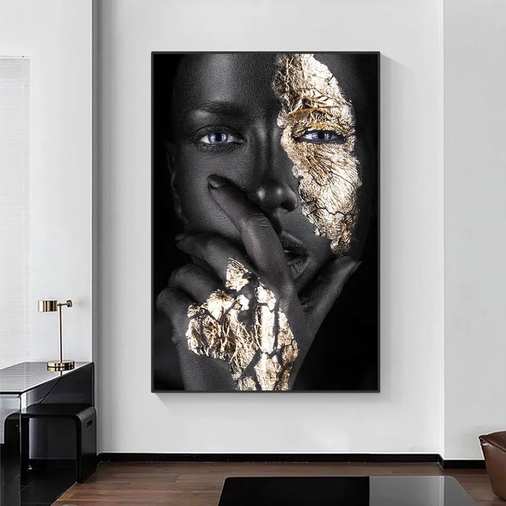 Svart Gull Afrikansk Kvinne Plakat Veggkunst Fine Art Lerret Trykk Portrettbilde For Moderne Leilighet Stue Innredning | Skanto