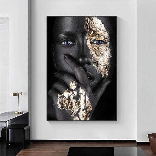 Svart Gull Afrikansk Kvinne Plakat Veggkunst Fine Art Lerret Trykk Portrettbilde For Moderne Leilighet Stue Innredning | Skanto