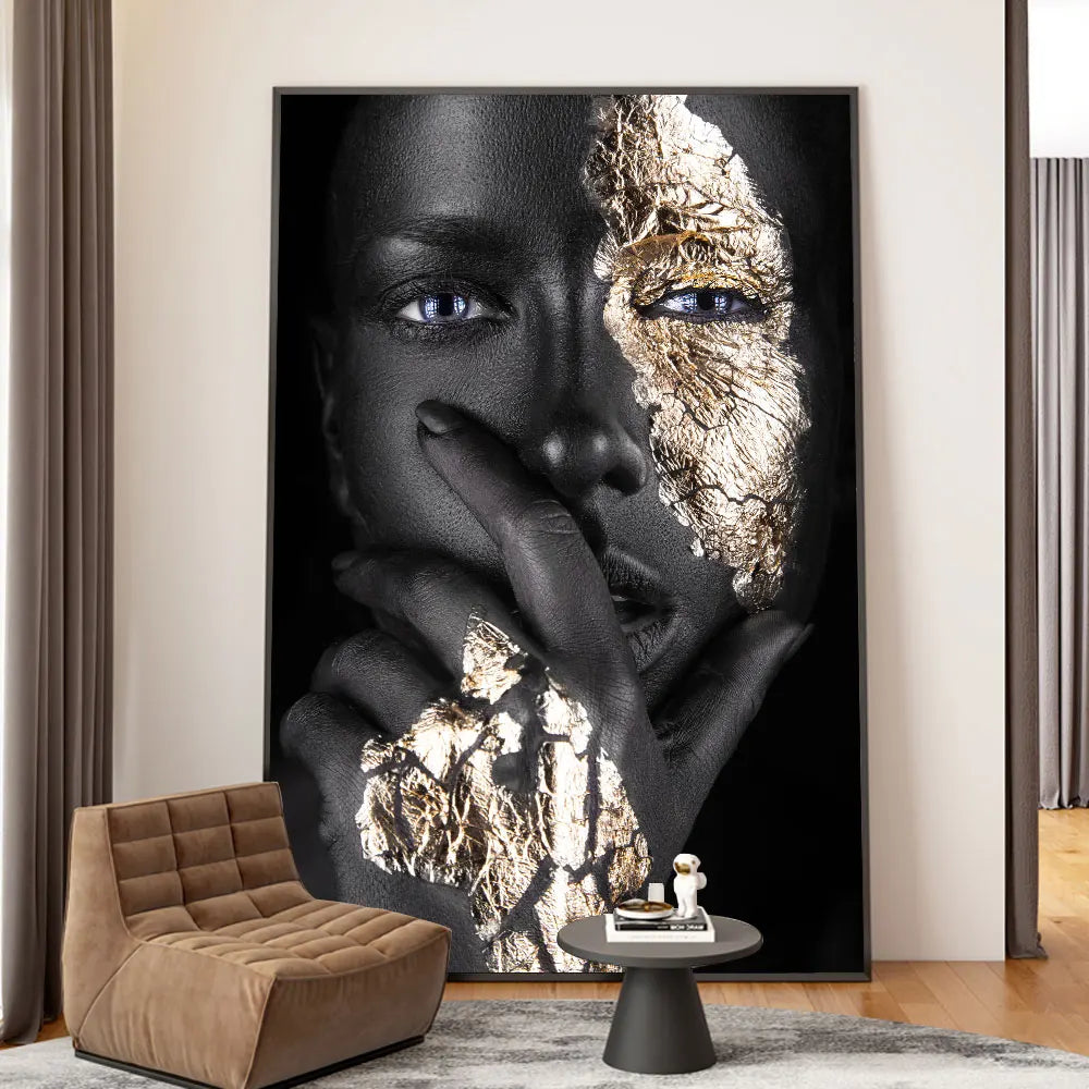 Svart Gull Afrikansk Kvinne Plakat Veggkunst Fine Art Lerret Trykk Portrettbilde For Moderne Leilighet Stue Innredning | Skanto