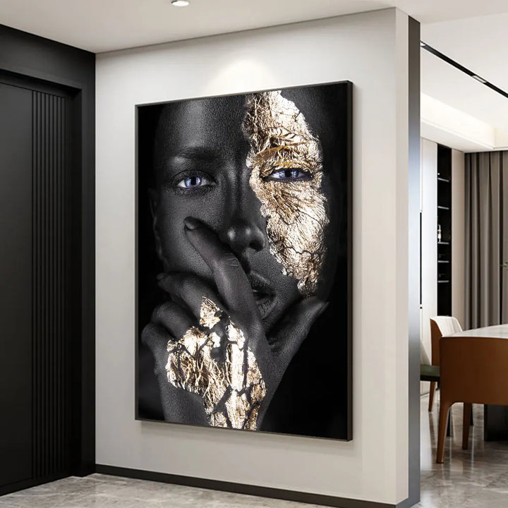 Svart Gull Afrikansk Kvinne Plakat Veggkunst Fine Art Lerret Trykk Portrettbilde For Moderne Leilighet Stue Innredning | Skanto