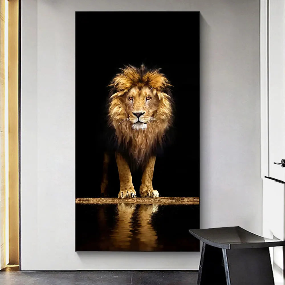 Svarte Gyldne Løve Plakat Veggkunst Fin Kunst Lerrettrykk Bilde for Inngang Gang Stue Lys Luksus Boliginnredning | Skanto