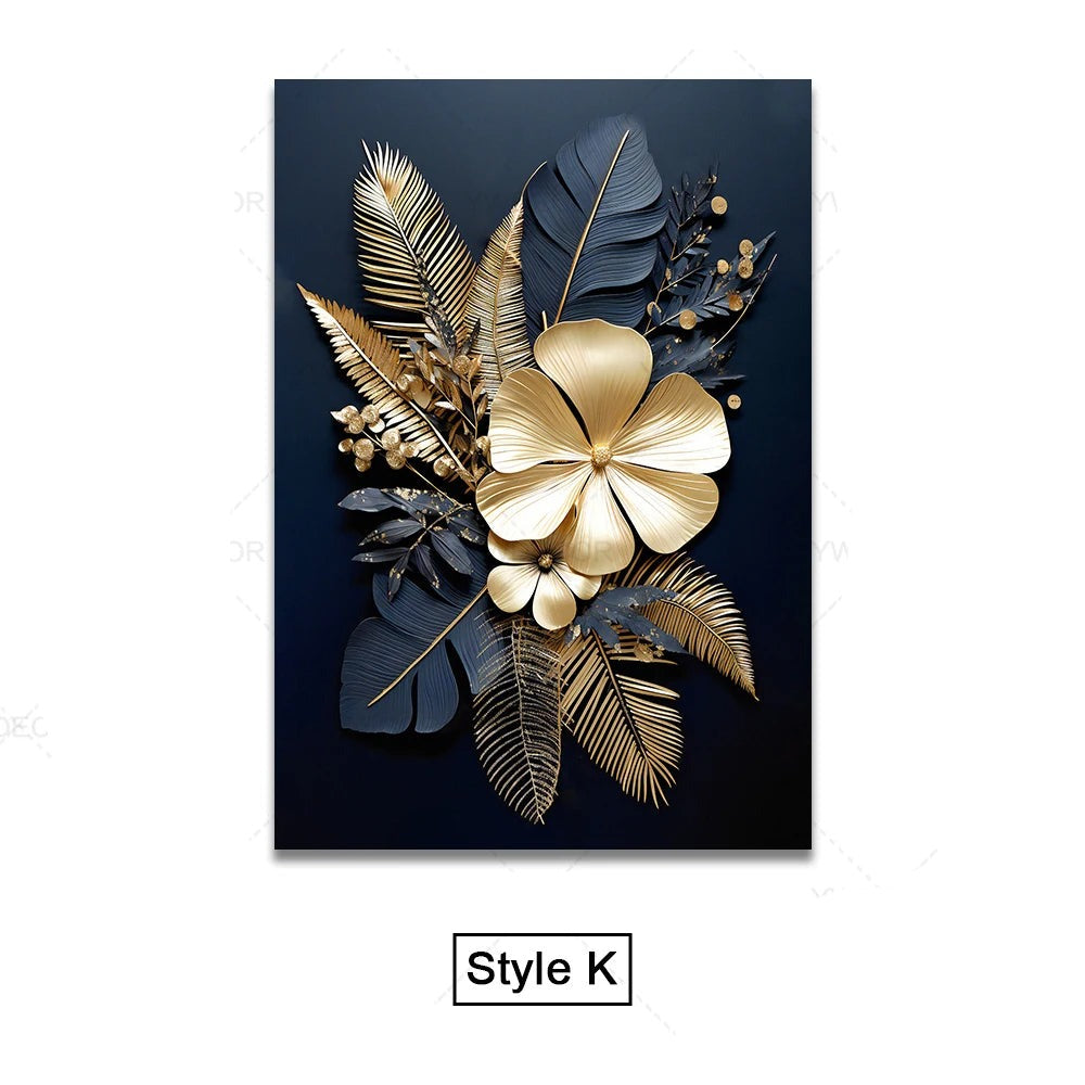 Svart gylden tropiske blader veggkunst fine kunst lerretsutskrifter moderne botaniske bilder for luksuriøs stue spisestue hjemmekontor dekor | Skanto