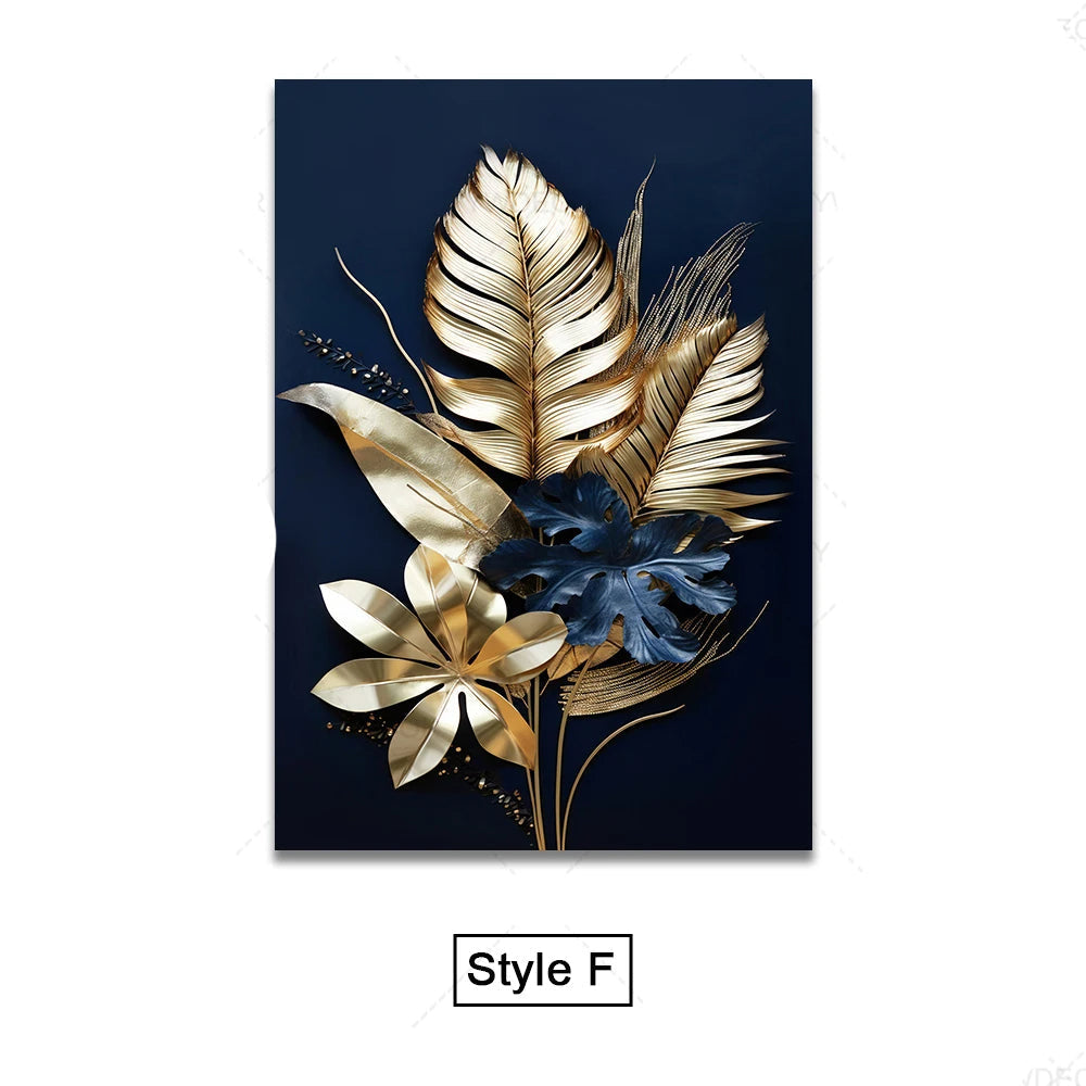 Svart gylden tropiske blader veggkunst fine kunst lerretsutskrifter moderne botaniske bilder for luksuriøs stue spisestue hjemmekontor dekor | Skanto